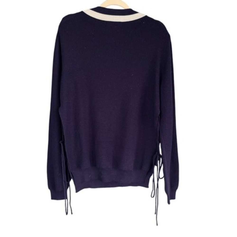 B6 Moontan Oversized Varsity V-Neck Sweater Black‎ White Merino Wool Blend Korea - Picture 7 of 8